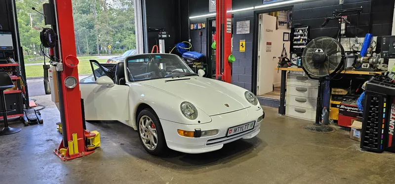 Porsche 993 cabriolet in the service bay