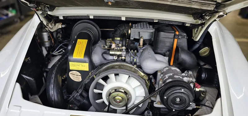 Air-cooled flat-six engine bay, freshly serviced