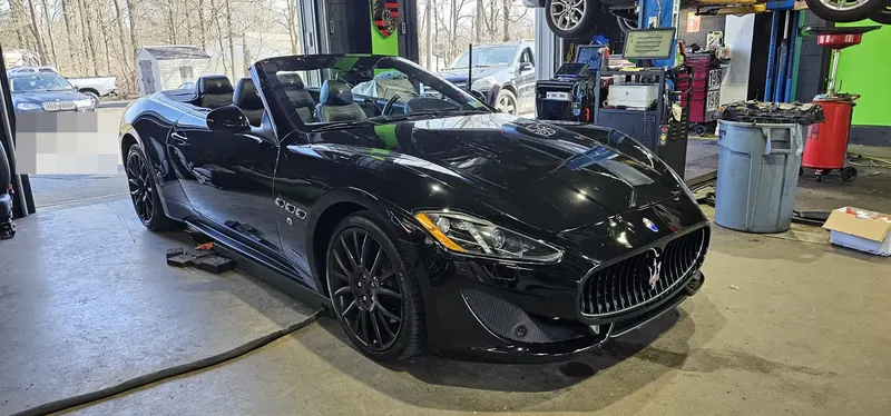 Maserati GranTurismo convertible in the service bay