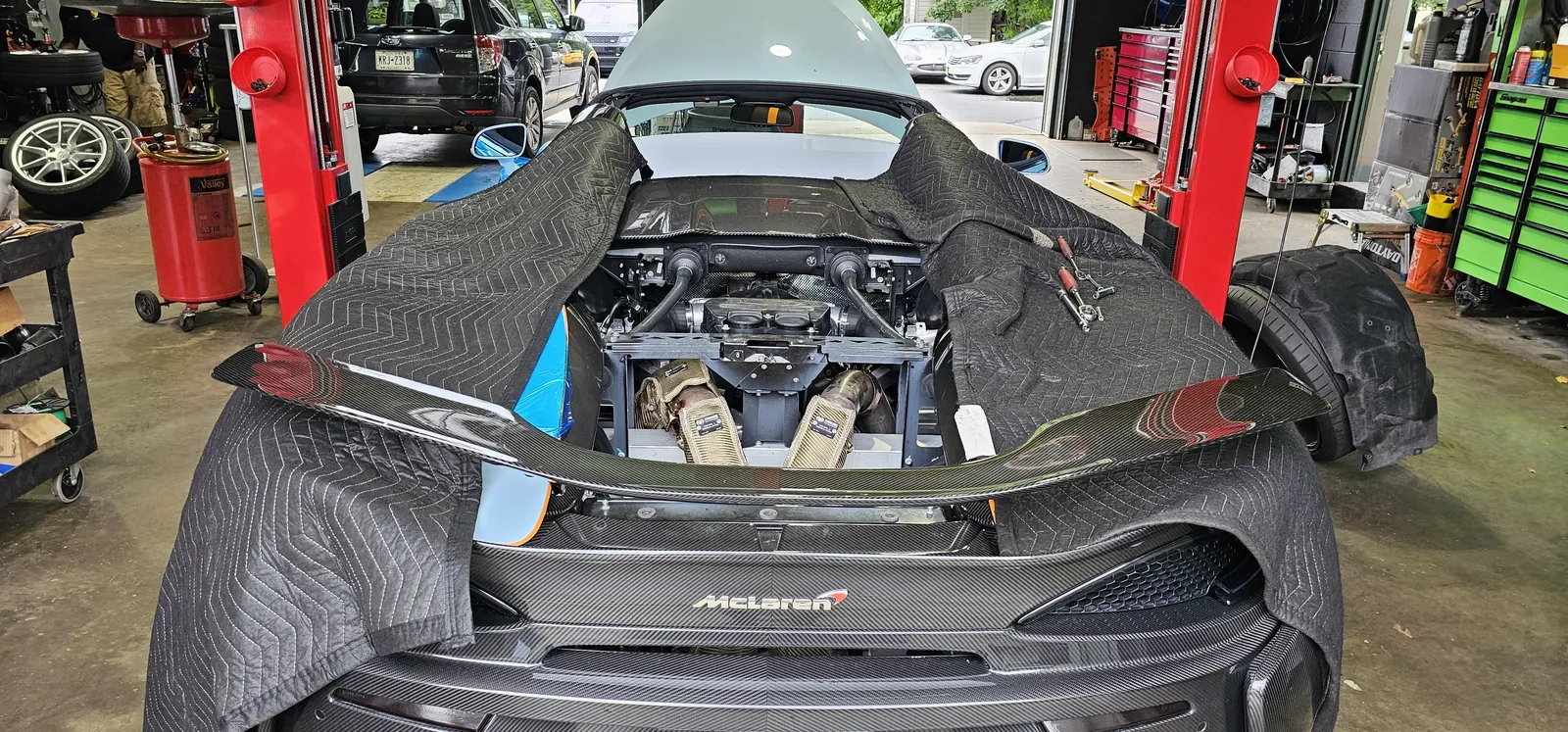 McLaren 570S engine-out exhaust work at Prestige Performance Center
