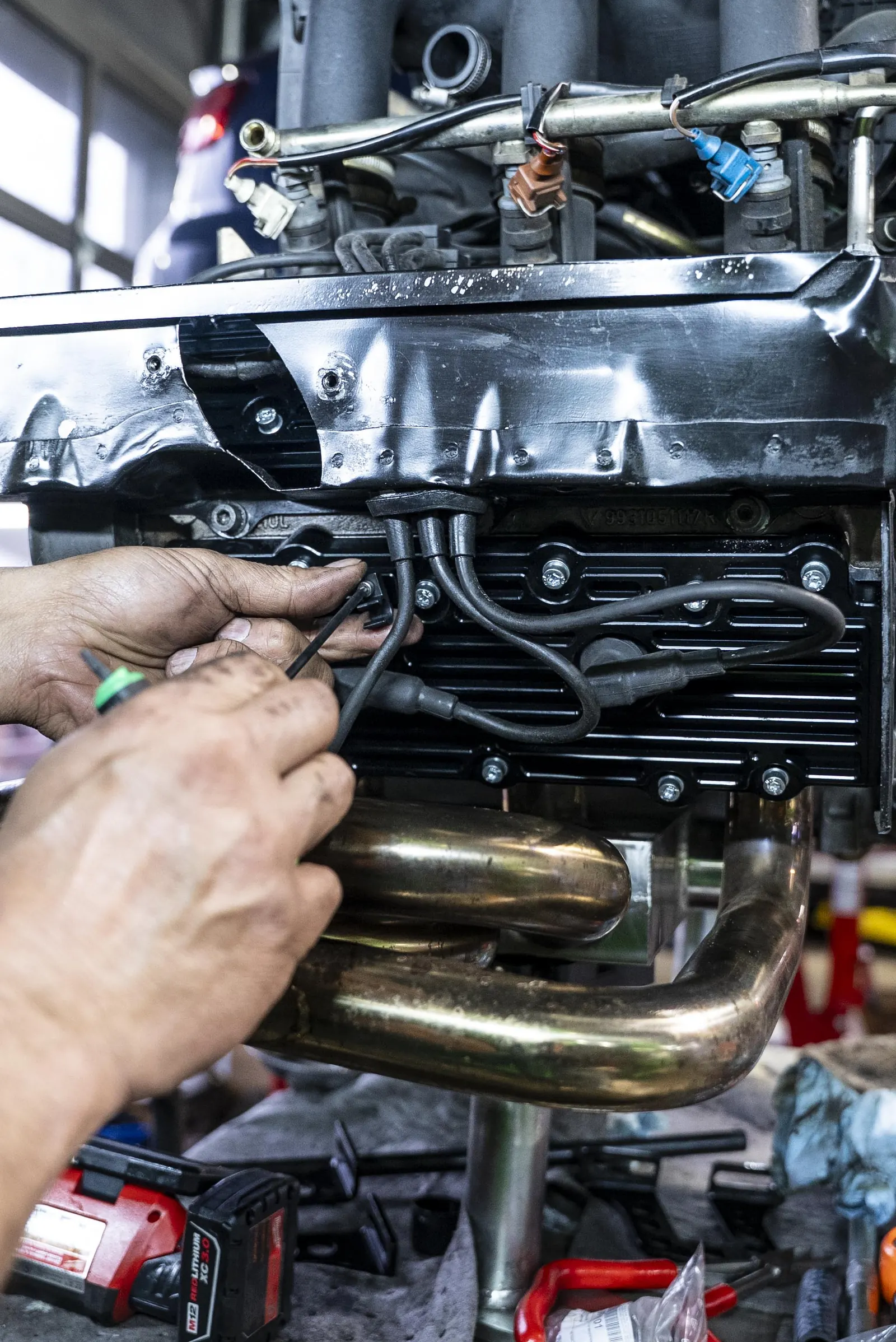 Performance exhaust headers and engine detail work at Prestige Performance Center