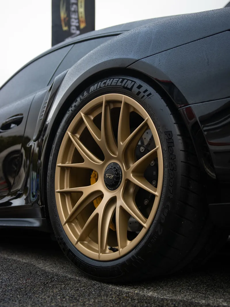 Satin gold powder coated RS centerlock wheel