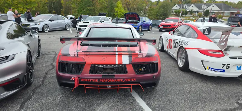 The R8 LMS GT4 head-on at a Hudson Valley meet